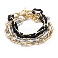 Spray Painted CCB Plastic & Aluminum Paperclip Chain Bracelets Sets, with 304 Stainless Steel Toggle Clasps, Light Gold, Mixed Color, 8-5/8 inch(22cm), 3pcs/set(BJEW-JB05432)