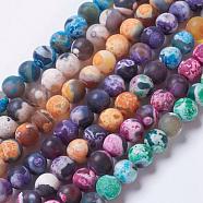 Natural Fire Crackle Agate Bead Strands, Dyed & Heated, Frosted, Round, Mixed Color, 8mm, Hole: 1mm, about 48pcs/strand, 14.96 inch(38cm)(G-E393-8mm-08)