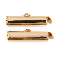 Brass Slide On End Clasp Tubes, Slider End Caps, with Pendant Bails, Real 18K Gold Plated, 6x22x4mm, Hole: 1.2mm(KK-N254-119G-03)