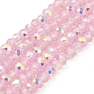 Baking Painted Transparent Glass Beads Strands, Imitation Opalite, Faceted, AB Color Plated, Round, Pearl Pink, 4.5x4mm, Hole: 0.9mm, about 117~118pcs/strand, 17.13~17.32''(43.5~44cm)(DGLA-A034-J4mm-B06)