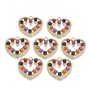 Alloy Pendants, with ABS Plastic Imitation Pearl, Heart, Colorful, Light Gold, 19.5x21x4mm, Hole: 1.8mm(PALLOY-T077-21)