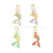 Alloy Enamel Pendants, Mermaid Charm, Golden, Mixed Color, 31x12x1.3mm, Hole: 2.3mm(ENAM-G212-03G)