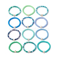 12Pcs 12 Color Polymer Clay Heishi Surfer Stretch Bracelets Set, Starfish Synthetic Turquoise Stackable Bracelets, Mixed Color, Inner Diameter: 2-1/8 inch(5.5cm), 1Pc/color(BJEW-JB10011)