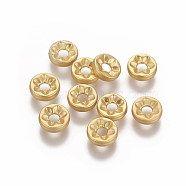 Brass Spacer Beads, Long-Lasting Plated, Rondelle, Matte Gold Color, 7.7x2.2mm, Hole: 2.5mm(KK-O122-04MG)