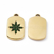 Vacuum Plating 201 Stainless Steel Pendants, with Rhinestone, Real 18K Gold Plated, Oval Rectangle with Star Charms, Fern Green, 20.5x12.5x2mm, Hole: 1.4mm(STAS-J401-VC932)