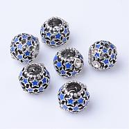 Alloy Enamel European Beads, with Rhinestones, Large Hole Beads, Rondelle, Antique Silver, Blue, 11x9mm, Hole: 5mm(MPDL-T001-01C)