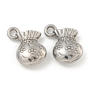 Non-Tarnish 304 Stainless Steel Charms, Money Bag Charm, Stainless Steel Color, 15x14x5mm, Hole: 2mm(STAS-I307-563P)