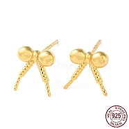 925 Sterling Silver Stud Earring Findings, Bowknot, for Half Drilled Beads, with S925 Stamp, Real 18K Gold Plated, 8.5x7.5mm, Pin: 11x0.9mm and 0.7mm(STER-M115-02G)