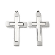 201 Stainless Steel Pendants, Cross Charm, Stainless Steel Color, 45x25x2.5mm, Hole: 2.7mm(STAS-Q216-04P)