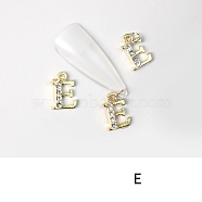 Alloy Rhinestone Cabochons, Nail Art Decoration Accessories, with Jump Ring, Letter, Golden, Letter.E, 11~14x5~12mm(MRMJ-T056-93G-E)