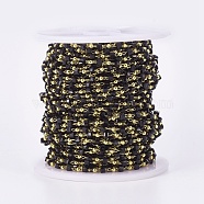Handmade Glass Beaded Chains, Soldered, with Brass Findings, with Spool, Long-Lasting Plated, Golden, Cube, Black, 2.3~2.8x2.3~2.8x2.3~2.8mm, 2mm, about 32.8 Feet(10m)/roll(CHC-F008-A09)