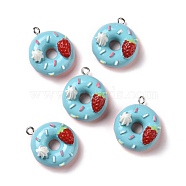 Opaque Resin Pendants, with Platinum Tone Iron Loops, Donut, Cyan, 25x22x13.5mm, Hole: 2mm(RESI-G032-C06)