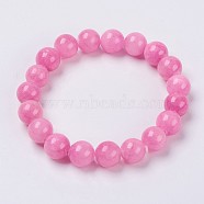 Natural Yellow Jade Beaded Stretch Bracelet, Dyed, Round, Pink, 2 inch(5cm), Beads:  6mm(BJEW-P209-08-6mm)