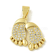 Rack Plating Brass Pave Cubic Zirconia Pendants, Lead Free & Cadmium Free, Real 18K Gold Plated, Footprint, Footprint, 18x17x2mm, Hole: 4.5x3.5mm(KK-U029-26G)