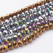 Electroplate Glass Beads Strands, Faceted, Rondelle, Mixed Color, 8x6mm, Hole: 1mm, about 68~70pcs/strand, 15 inch(GR6x8mmY-M2)