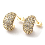 Cubic Zirconia Crescent Moon Stud Earrings, Brass Earrings for Women, Golden, 16x9.5mm(EJEW-Q769-01G)