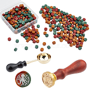 CRASPIRE DIY Wax Seal Stamp Kits, Including Sealing Wax Particles, Beech Handle and Brass Spoon, Beech Wood Handle, Light Gold, Sealing Wax Particles: 9mm, 3 colors, 60pcs/color, 180pcs/set(DIY-CP0003-86)