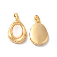 Brass Pendants, Oval Charms with Natural Shell, Real 18K Gold Plated, 18x12.5x3.8mm, Hole: 1.5x3mm(KK-M243-33G)