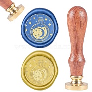 DIY Scrapbook, Brass Wax Seal Stamp and Wood Handle Sets, Moon, Golden, 8.9x2.5cm, Stamps: 25x14.5mm(AJEW-WH0100-664)