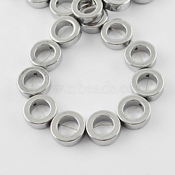 Electroplated Non-magnetic Synthetic Hematite Beads Strands, Grade A, Donut, Platinum Plated, 12x4mm, Hole: 1mm, 34pcs/strand, 15.5 inch(G-Q880-12mm-3)