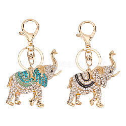 WADORN 2Pcs 2 Colors Cute Elephant Enamel Rhinestones Pendant Keychain, with Alloy Findings, for Bag Purse Car Ornament, Mixed Color, 11.2cm, 1pc/color(KEYC-WR0001-39)