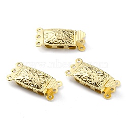 Brass Filigree Box Clasps, Multi-Strand Clasps, 3-Strands, 6 Holes, Rectangle, Real 24K Gold Plated, 20x10x4.5mm, Hole: 1mm(KK-O131-01G)