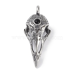 316 Surgical Stainless Steel Pendants, with Glass, Nordic Viking Raven, Antique Silver, 44.5x19.5x16mm, Hole: 4.5mm(X-STAS-E212-03AS)