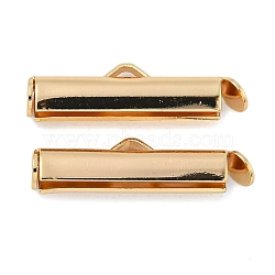 Brass Slide On End Clasp Tubes, Slider End Caps, with Pendant Bails, Real 18K Gold Plated, 5.5x19x4mm, Hole: 1.2mm, Inner Diameter: 3mm(KK-N254-119G-03)