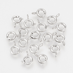 Brass Spring Ring Clasps, Nickel Free, Real Platinum Plated, 9x7x2mm, Hole: 1.5mm(KK-Q675-82)