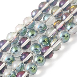 Transparent Electroplate Glass Beads Strands, Pearl Luster Plated, Round, Light Green, 6mm, Hole: 0.8mm, about 67pcs/strand, 14.84~15.16''(37.7~38.5cm)(GLAA-T032-T6mm-C05)