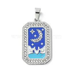 Ion Plating(IP) 304 Stainless Steel Pendants, with Enamel and Rhinestone, Rectangle with Tarot Charm, Stainless Steel Color, Royal Blue, 32x19.5x2mm, Hole: 6.5x4mm(STAS-C101-08P-04)