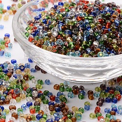 8/0 Glass Seed Beads, Silver Lined Round Hole, Round, Mixed Color, 3mm, Hole: 1mm, about 10000 beads/pound(SEED-A005-3mm)