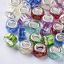 Transparent Resin European Beads, Large Hole Beads, with Silver Color Plated Double Brass Cores, Faceted, AB Color Plated, Column, Mixed Color, 10x6mm, Hole: 5mm(RPDL-Q023-B-B)