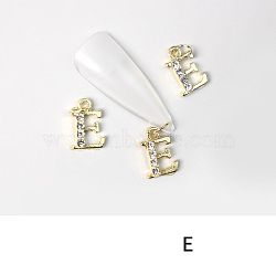 Alloy Rhinestone Cabochons, Nail Art Decoration Accessories, with Jump Ring, Letter, Golden, Letter.E, 11~14x5~12mm(MRMJ-T056-93G-E)