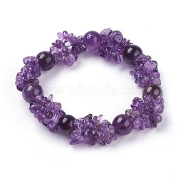Natural Amethyst Stretch Bracelets, Inner Diameter: 2.17 inch(5.5cm)(BJEW-JB03746-04)