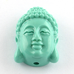 Dyed Buddha Head Synthetical Coral Beads, Aquamarine, 24~25x16x10.5mm, Hole: 2mm(CORA-R011-16J)