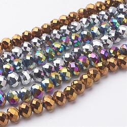Electroplate Glass Beads Strands, Faceted, Rondelle, Mixed Color, 8x6mm, Hole: 1mm, about 68~70pcs/strand, 15 inch(GR6x8mmY-M2)