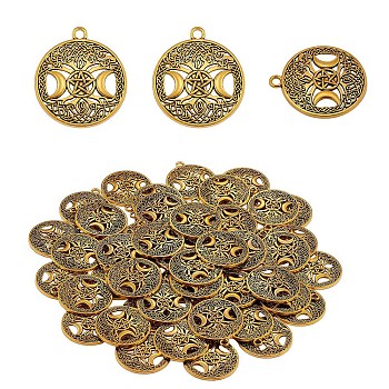 60Pcs Life of Tree Moon Charm Pendant Triple Moon Goddess Pendant Ancient Bronze for Jewelry Necklace Earring Making crafts, Antique Golden, 34mm, Hole: 3.5mm