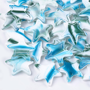 Cellulose Acetate(Resin) Pendants, Star, Light Sky Blue, 20~21x22x4.5mm, Hole: 1mm