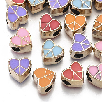 UV Plating Acrylic European Beads, with Enamel, Large Hole Beads, Mixed Color, Heart, Light Gold, 12x13x8.5mm, Hole: 5mm