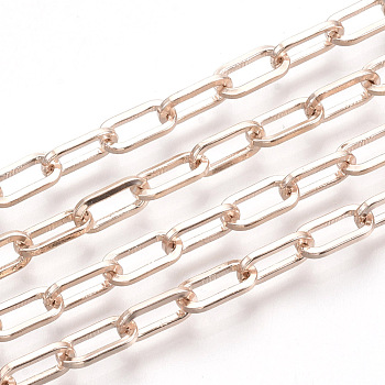 Unwelded Iron Paperclip Chains, Flat Oval, Drawn Elongated Cable Chains, with Spool, Rose Gold, 9.5x4.5x1mm, about 82.02 Feet(25m)/roll