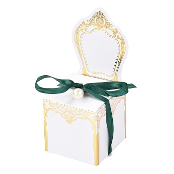 Romantic Wedding Candy Box, with Ribbon and Resin Pearl, Chair, Green, Finished Product: 6.5x6.5x14.9cm