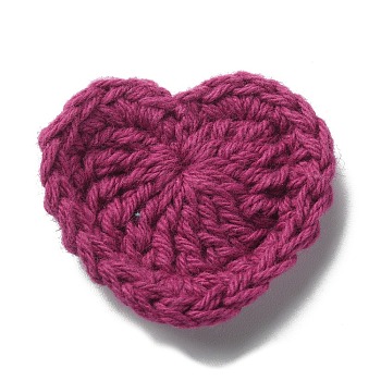 Heart Handmade Crochet Cotton Ornament Accessories, for DIY Sewing Craft Decoration, Medium Violet Red, 29~34x35~38x3~3.5mm