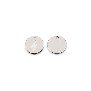 304 Stainless Steel Pendants, Flat Round with Flash Pattern, Stainless Steel Color, 11.5x1mm, Hole: 1.4mm