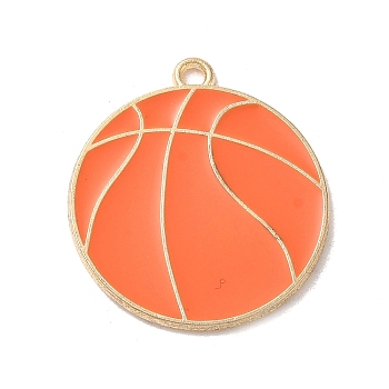 Alloy Enamel Pendants, Golden, Basketball, 28x25x1.5mm, Hole: 1.8mm