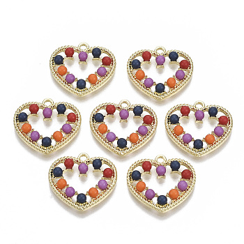 Alloy Pendants, with ABS Plastic Imitation Pearl, Heart, Colorful, Light Gold, 19.5x21x4mm, Hole: 1.8mm