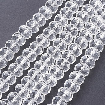 Handmade Glass Beads, Faceted Rondelle, Clear, 16x12mm, Hole: 1mm, about 48pcs/strand