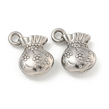 Non-Tarnish 304 Stainless Steel Charms, Money Bag Charm, Stainless Steel Color, 15x14x5mm, Hole: 2mm