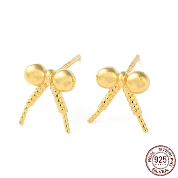 925 Sterling Silver Stud Earring Findings, Bowknot, for Half Drilled Beads, with S925 Stamp, Real 18K Gold Plated, 8.5x7.5mm, Pin: 11x0.9mm and 0.7mm