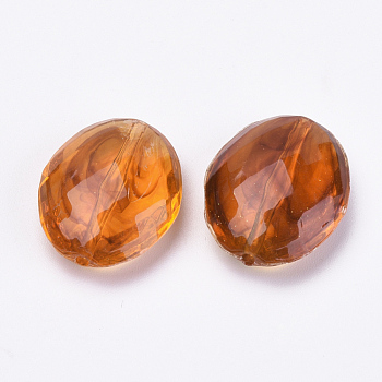 Acrylic Beads, Imitation Amber, Faceted, Oval, Chocolate, 20x16.5x7mm, Hole: 1mm